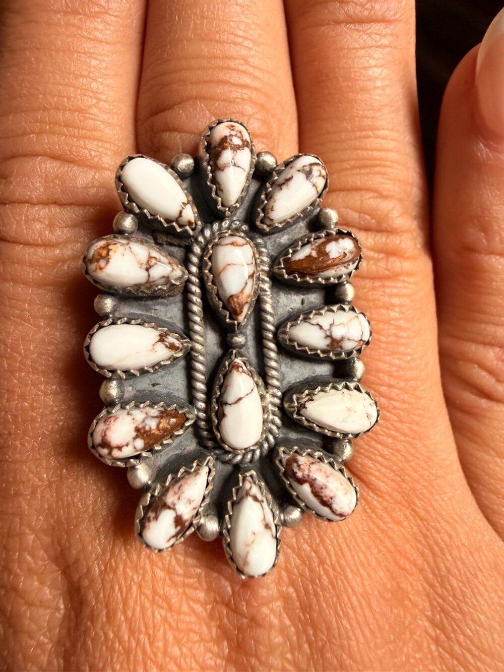 Genuine Wild Horse Turquoise and Sterling Silver Cluster Ring